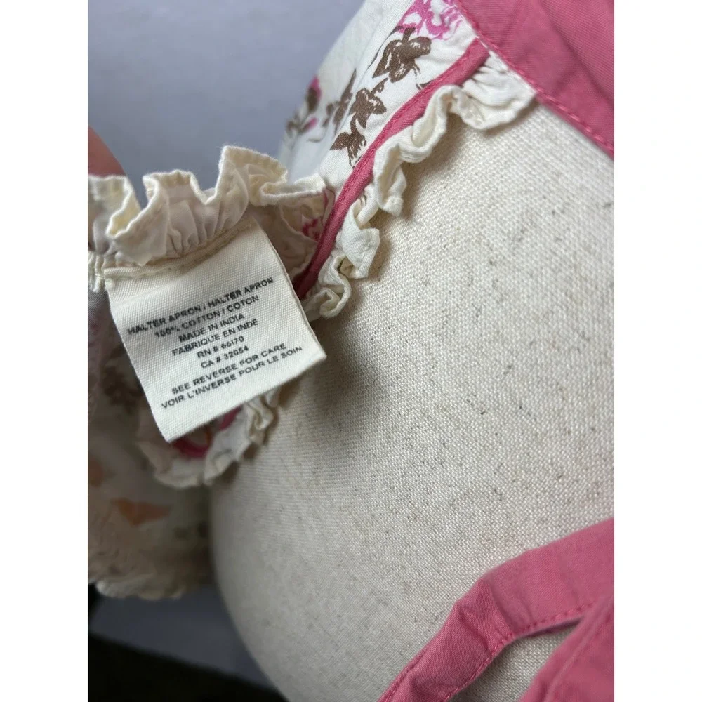 Floral Bird Print Apron Womens OS White Pink Tea Party Cottagecore